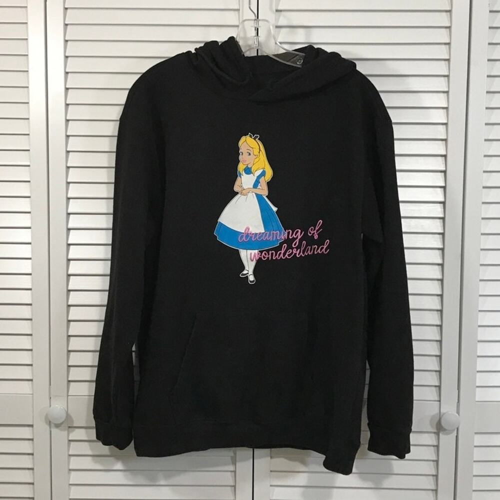 Disney Alice in Wonderland Black Graphic Retro Hoodie Sweatshirt XL